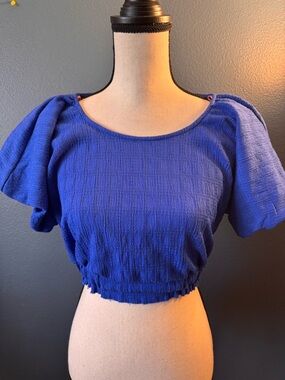 Free People Cobalt Blue Flutter Sleeve Crop Top